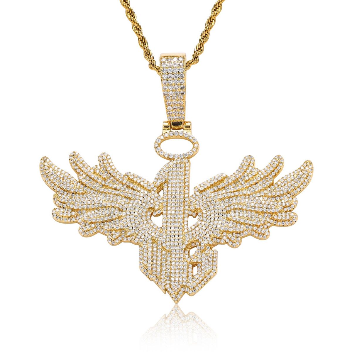 Men’s Jewelry Set Fashion New Arrival Wings Pendant Number 1 Micro Inlaid Zircon Large Size Personality Trendy Brand Men's Hip Hop Necklace_ipsvogv.com