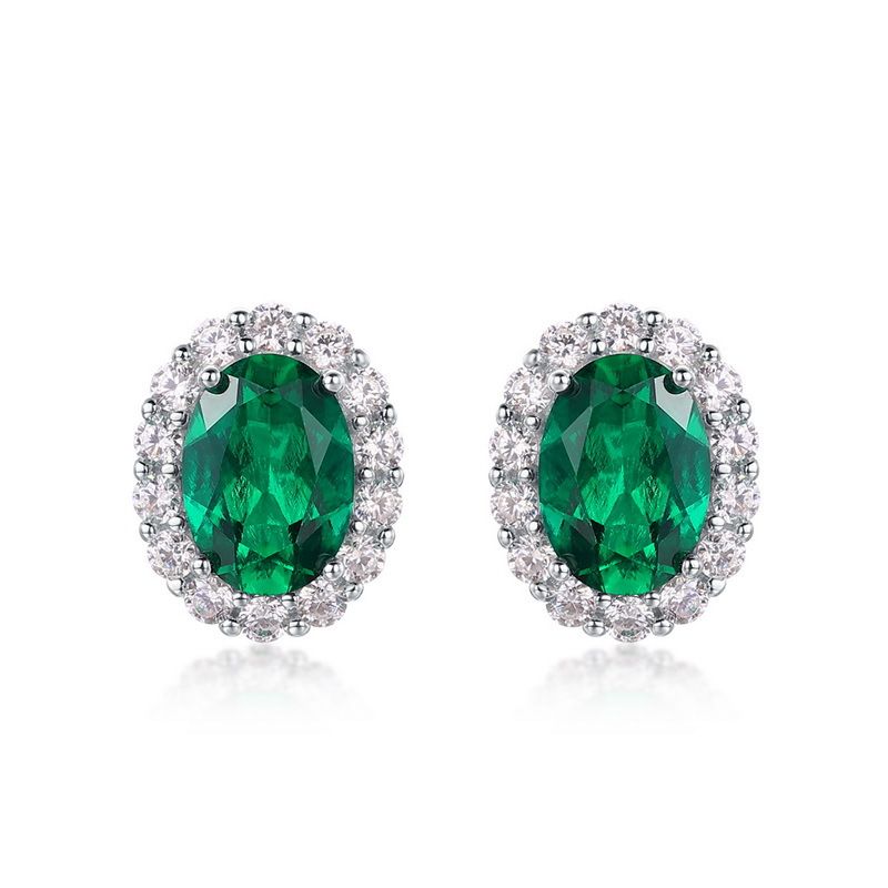 Oval cultivated emerald retro earrings S925 silver full of colored gemstone earrings light luxury atmosphere_ipsvogv.com