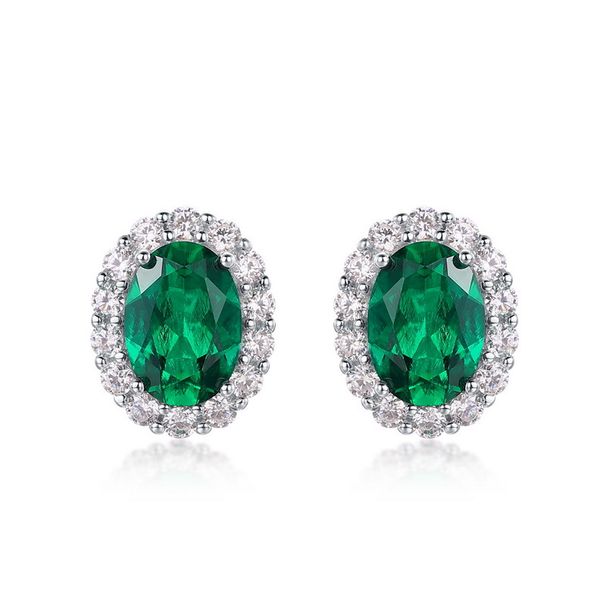 Oval cultivated emerald retro earrings S925 silver full of colored gemstone earrings light luxury atmosphere_ipsvogv.com