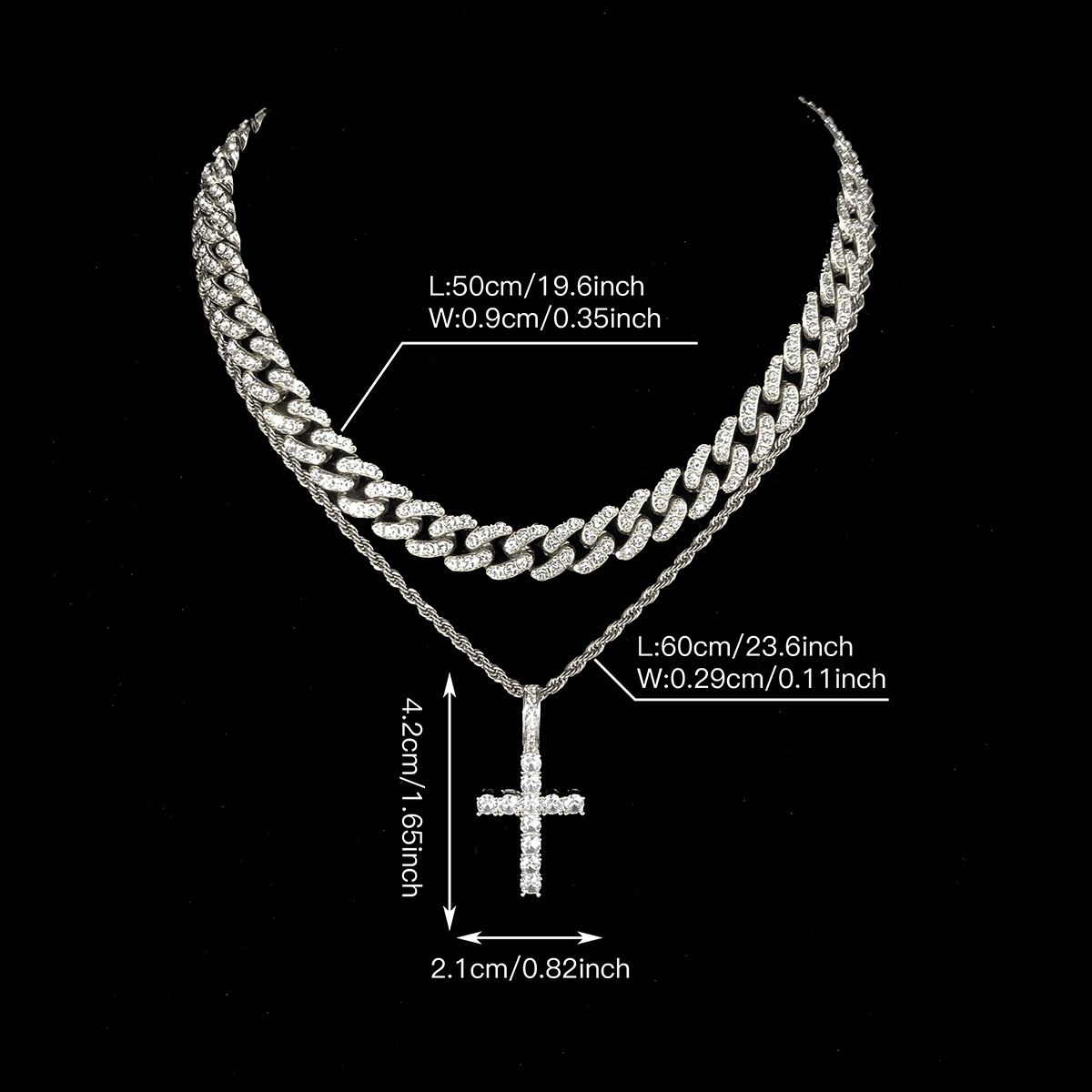 Full Diamond Cross Hip-Hop Necklace Unisex Clavicle Ins Style Cuban Chain High Rap Street Zircon Pendant_ipsvogv.com