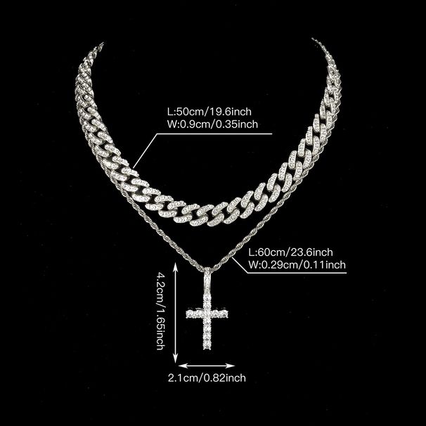 Full Diamond Cross Hip-Hop Necklace Unisex Clavicle Ins Style Cuban Chain High Rap Street Zircon Pendant_ipsvogv.com
