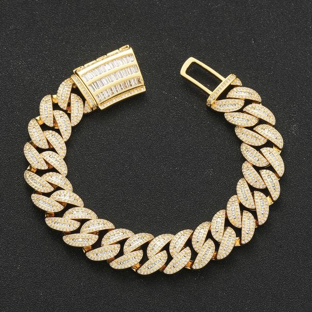 Unisex Hip Hop Bracelet 15mm Mixed Inlaid T Square Zircon Cuban Chain Trendy Fashion Men's Niche Bracelet_ipsvogv.com