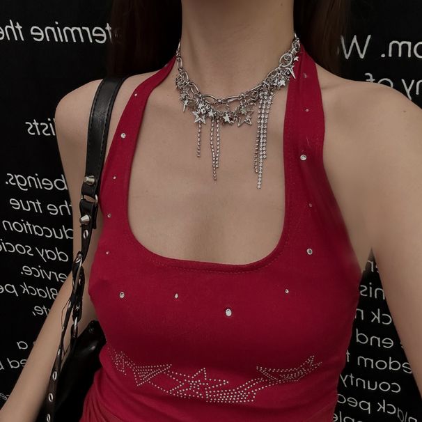 Five Pointed Star Multi Layer Superimposed Tassel Star Sequin Necklace Clavicle Chain Sweet Cool Hot Girl High End Light Luxury Necklace Trend_ipsvogv.com