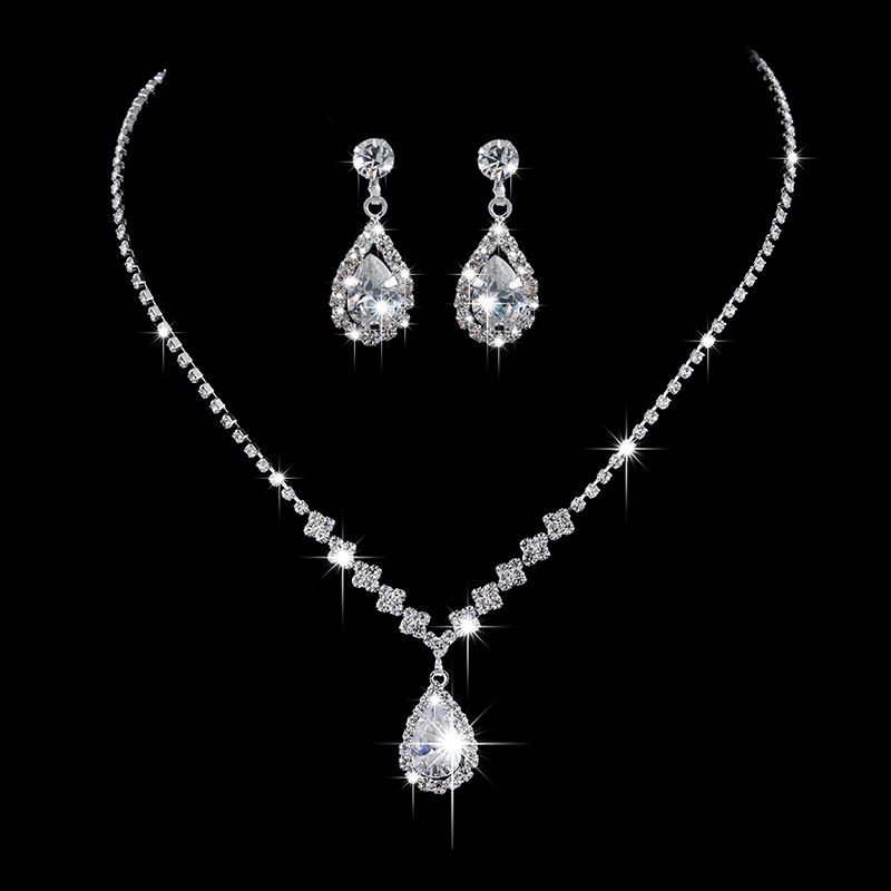 Bridal Wedding Jewelry Set For Women: Necklace, Earrings, Bracelet, Fashion Claw Chain, Sparkling Full Diamond Banquet_ipsvogv.com