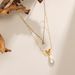 14K Gold Plated Double Layer Butterfly Necklace - Pearl Pendant Stainless Steel Clavicle Chain For Women_ipsvogv.com
