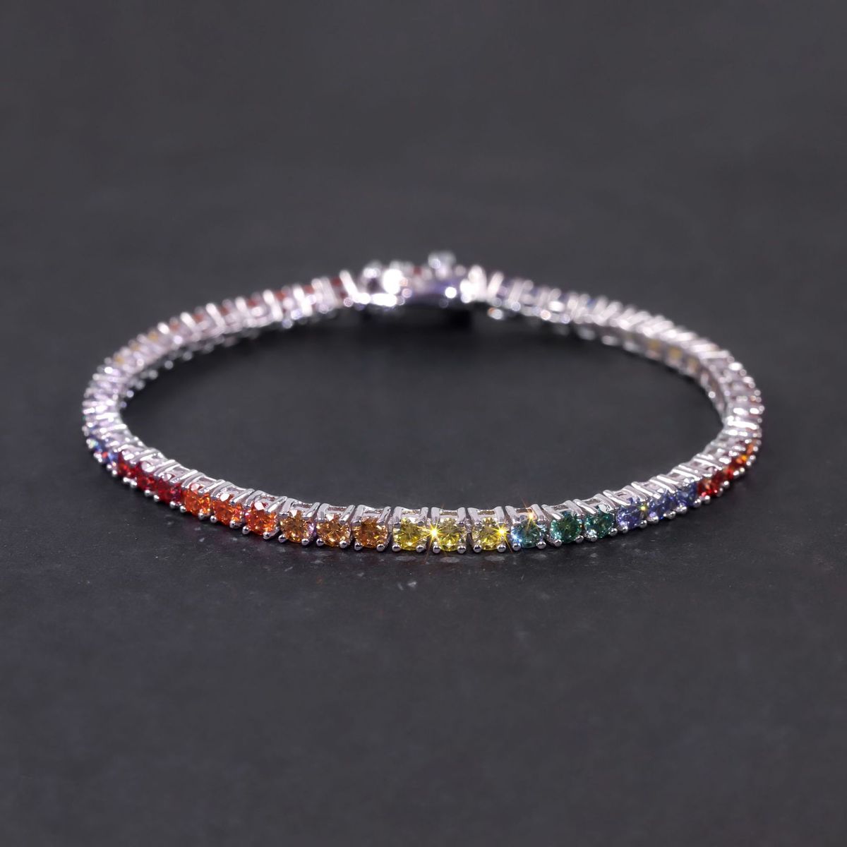 Light Luxury Rainbow Color Moissanite Bracelet S925 Sterling Silver Tennis Chain 3/4/5mm Colorful Bracelet Hot Style_ipsvogv.com