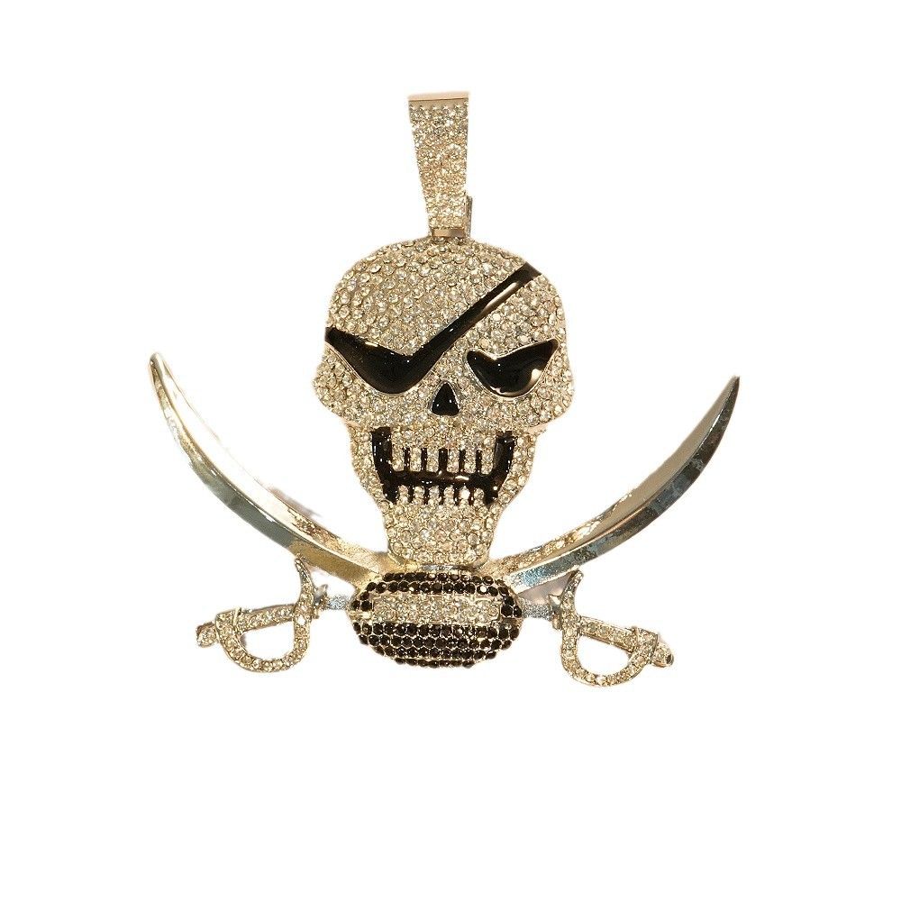Full Diamond Pattern Men's Alloy Large Pendant With Exaggerated Personality And Domineering Halloween Skull Necklace_ipsvogv.com
