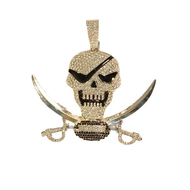 Full Diamond Pattern Men's Alloy Large Pendant With Exaggerated Personality And Domineering Halloween Skull Necklace_ipsvogv.com
