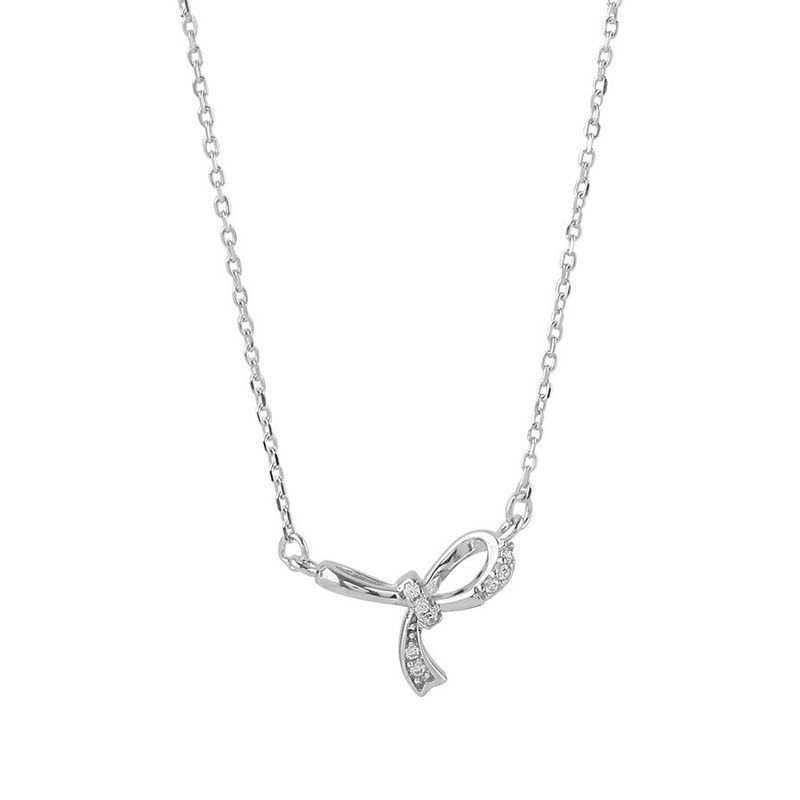 Light Luxury Style Diamond-Studded Ribbon Bow Pendant Clavicle Chain Women's French Elegant Necklace Choker Gift For_ipsvogv.com