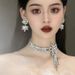 Super Shiny Full Diamond High-End Necklace For Women, Adjustable Flower Tassel Luxurious Choker With Bowknot Ribbon Neck_ipsvogv.com
