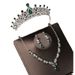 Crown headdress three piece set vintage green diamond princess birthday crown necklace earrings bride wedding dress evening dress jewelry_ipsvogv.com