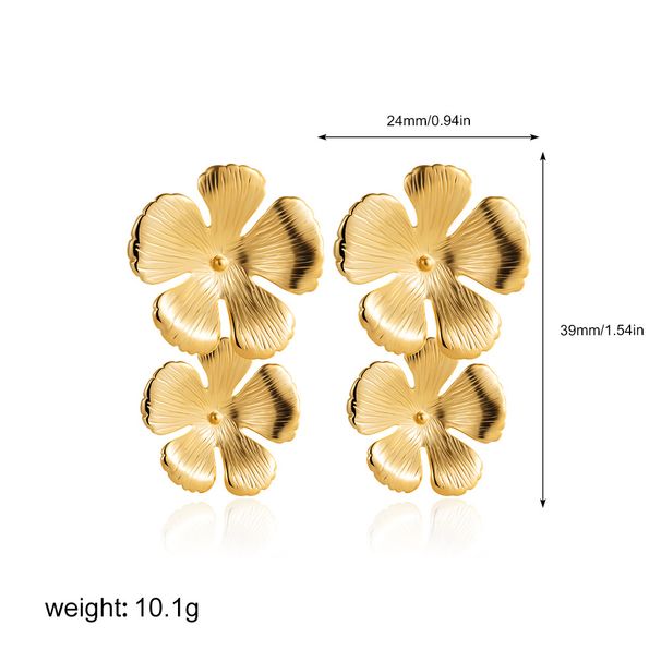 Unisex Retro Exaggerated Multi Layer Floral Leaves Large Twill Flower Earrings INS Style Flower Earrings_ipsvogv.com