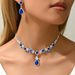 Set with blue square water droplet necklace, simple niche, light luxury design, earrings, versatile and personalized_ipsvogv.com