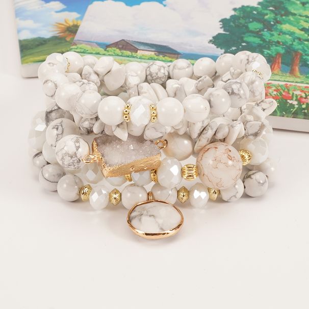 Bohemian Stacking Style Natural Stone Obsidian White Turquoise Crystal Bud Mix_ipsvogv.com
