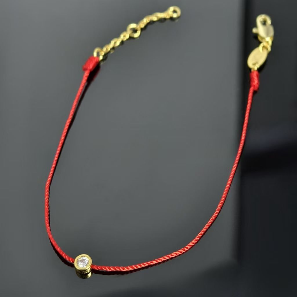 French Bracelet Made Of Pure Silver Plated Rose Gold And Set Diamonds. Red With A Single Diamond. Lucky Red For The_ipsvogv.com