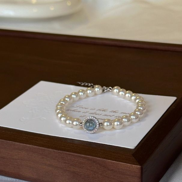 S Silver Sea Blue Treasure Natural Freshwater Pearl Bracelet, All Body Pure Silver, French Women's Light Luxury, Niche_ipsvogv.com