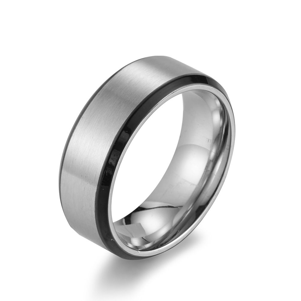 8mm two tone men's ring Matte blue brushed stainless steel fashion ring_ipsvogv.com