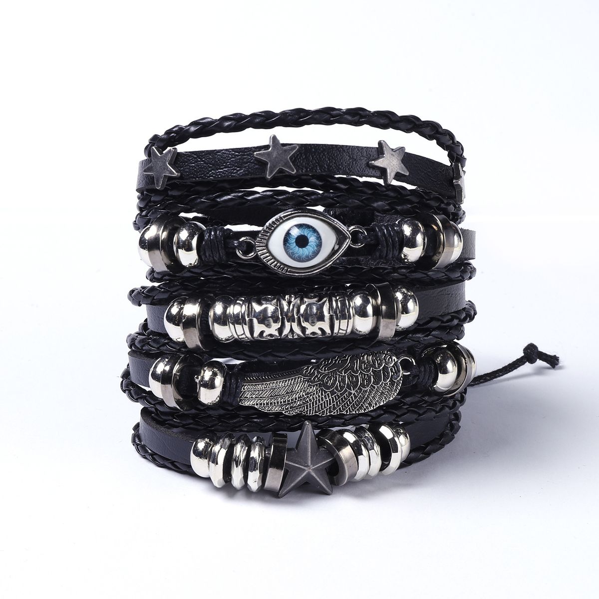 Men's Leather Braided Adjustable Bracelet Stackable Hip Hop Punk DIY Set Series Jewelry_ipsvogv.com