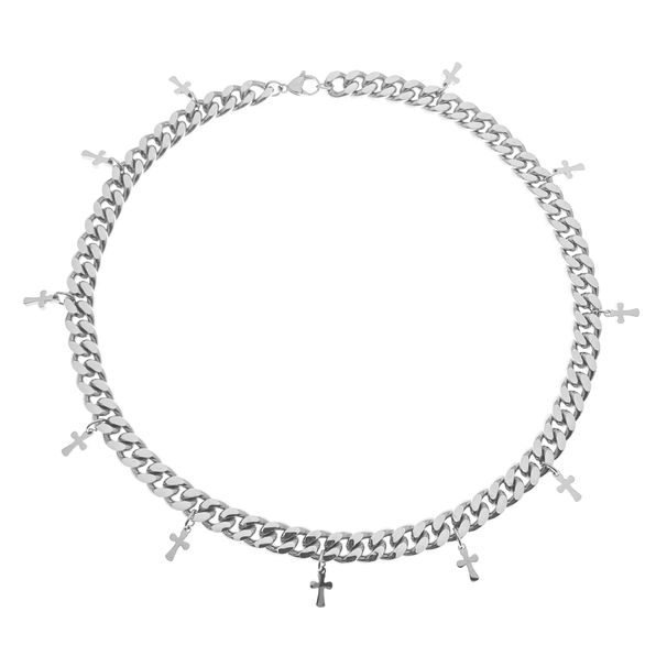 Style Ins Hip Hop Popular Men And Women Cool Titanium Steel Jewelry Cross Cuban Chain Clavicle Necklace_ipsvogv.com