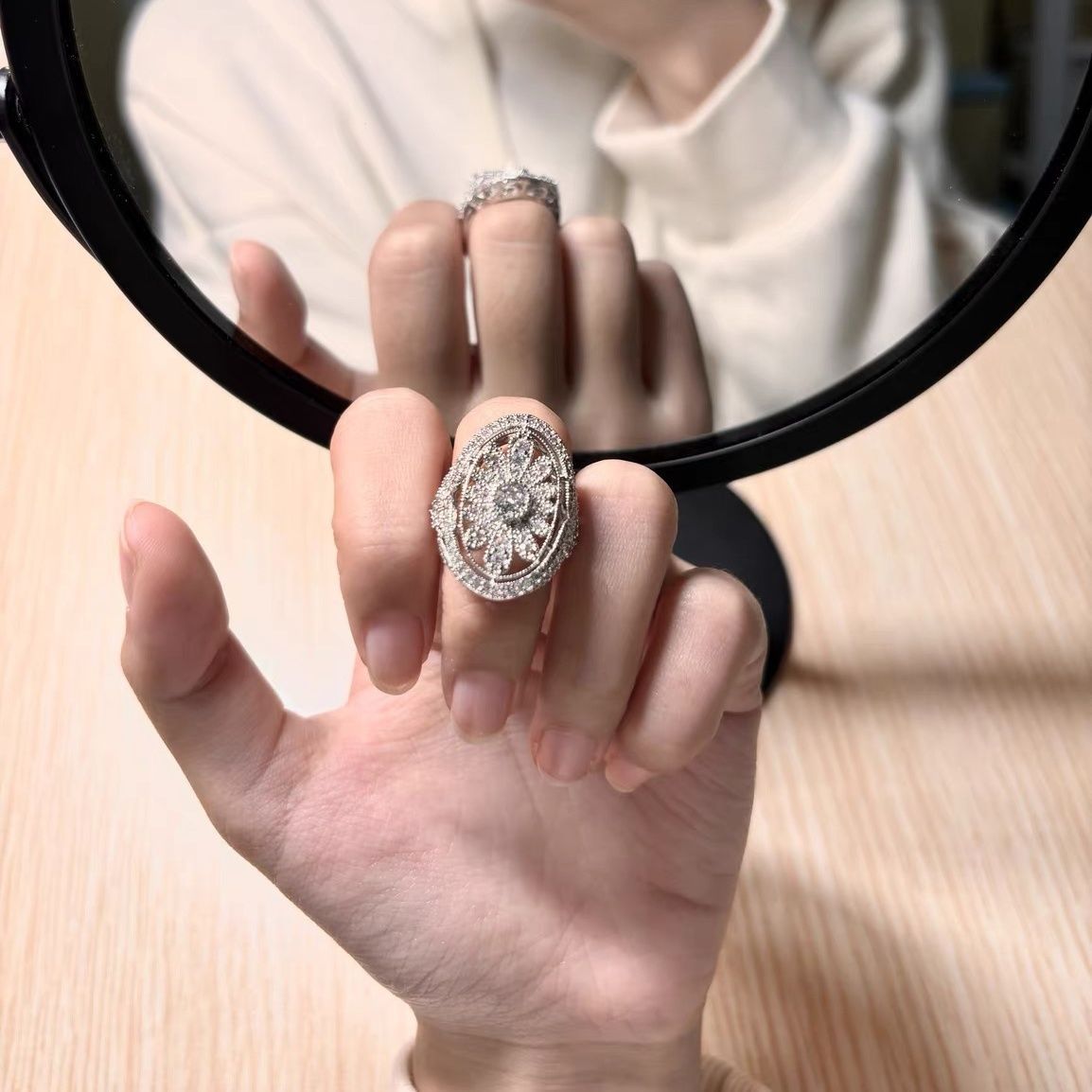Middle Aged Micro Inlaid Zircon Flower With High-end Feel, Light Luxury, Niche Design, Versatile Ring, Open Ring_ipsvogv.com