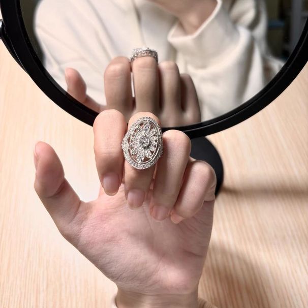Middle Aged Micro Inlaid Zircon Flower With High-end Feel, Light Luxury, Niche Design, Versatile Ring, Open Ring_ipsvogv.com
