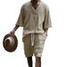 2024 Casual Jacquard Summer Loose Short sleeved T-shirt Shorts V-neck Sports Two piece Set for Men_ipsvogv.com