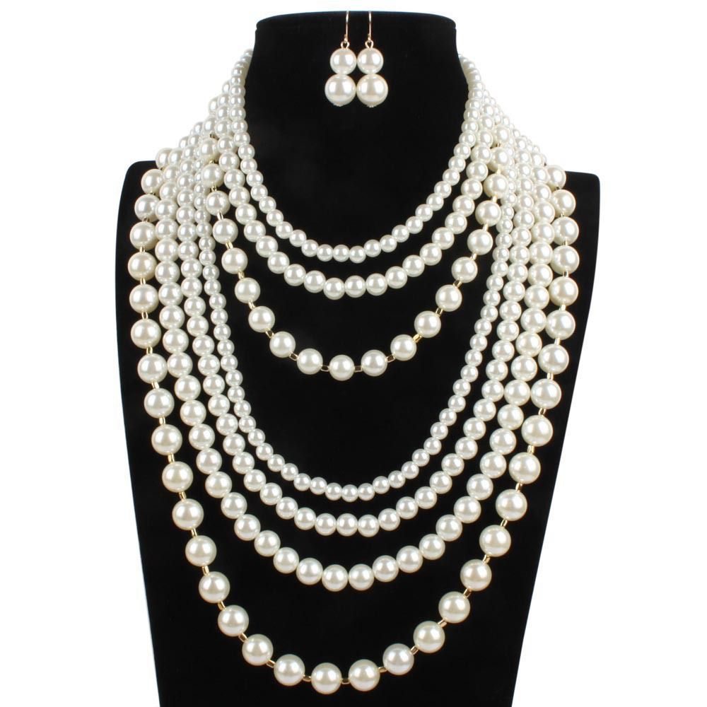Fashionable pearl bead necklace multi-layer sweater chain accessory 6880_ipsvogv.com