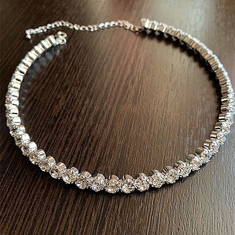 Bride Full Diamond Artificial Crystal Necklace Female Wedding Jewelry Super Flash Single And Double Layer Collar Necklace_ipsvogv.com