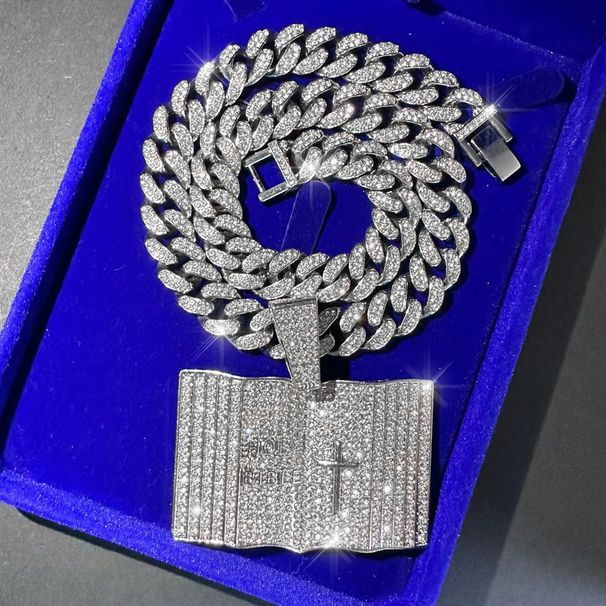 Wind Bible Pendant With Inlaid Diamonds Hip-Hop Cuban Chain_ipsvogv.com