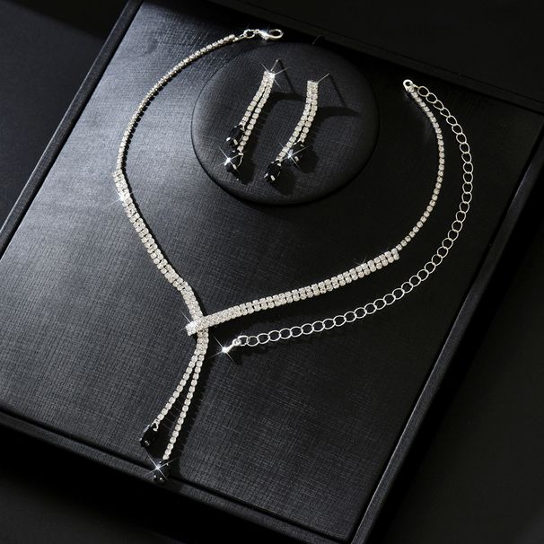 2025 Full Diamond Long Necklace Earrings Two-Piece Set Wedding Dress Jewelry_ipsvogv.com