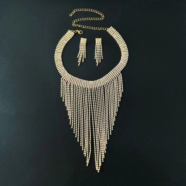 Bridal Jewelry Dia Long Tassel Earrings Set, Fashionable Rhie Necklace And Earrings, Two Pieces_ipsvogv.com