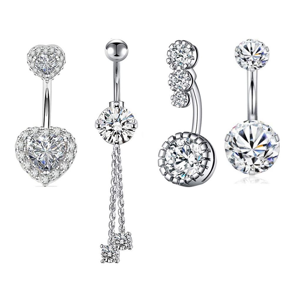 Love stainless steel Belly button ring set umbilical ring body piercing jewelry Belly button rings 4-piece set_ipsvogv.com