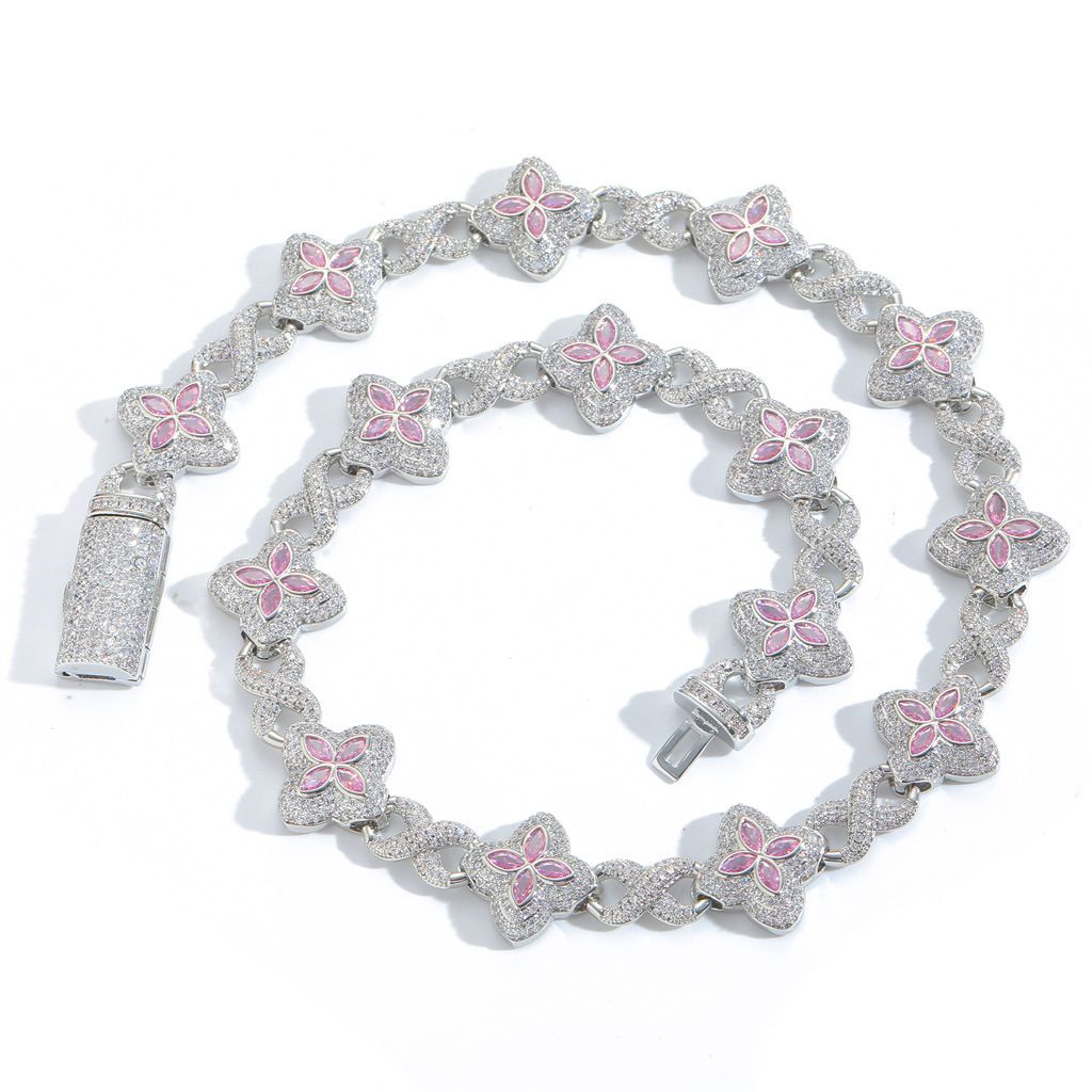 Unisex Colored Zircon Four Leaf Clover Necklace Fashionable And Cool High End 5A Zircon Men's And Women's Accessories_ipsvogv.com