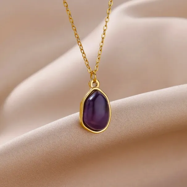 Hot Sales Fashion Opal Oval For Women Stainless Steel Gold Color Green Stone Pendant Necklace Wedding Aesthetic Jewelry Gif_ipsvogv.com
