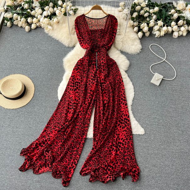 Women's temperament square collar sleeveless jumpsuit summer new style waist slimming loose wide leg pants_ipsvogv.com