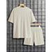 Men's Textured Linen Blend Set - Summer Loose Fit Short Sleeve Suit | Vacation Ready Coordinated Outfit_ipsvogv.com