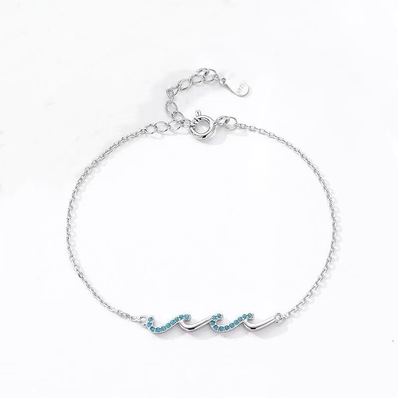 S925 Sterling Silver Bracelet Female Niche Wave Lines Diamond Simple Hand Jewelry_ipsvogv.com