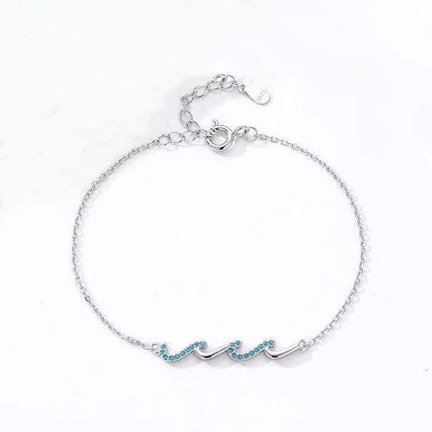 S925 Sterling Silver Bracelet Female Niche Wave Lines Diamond Simple Hand Jewelry_ipsvogv.com