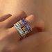 INS Electroplated Titanium Steel Rectangular Coral Color Zircon Ring_ipsvogv.com