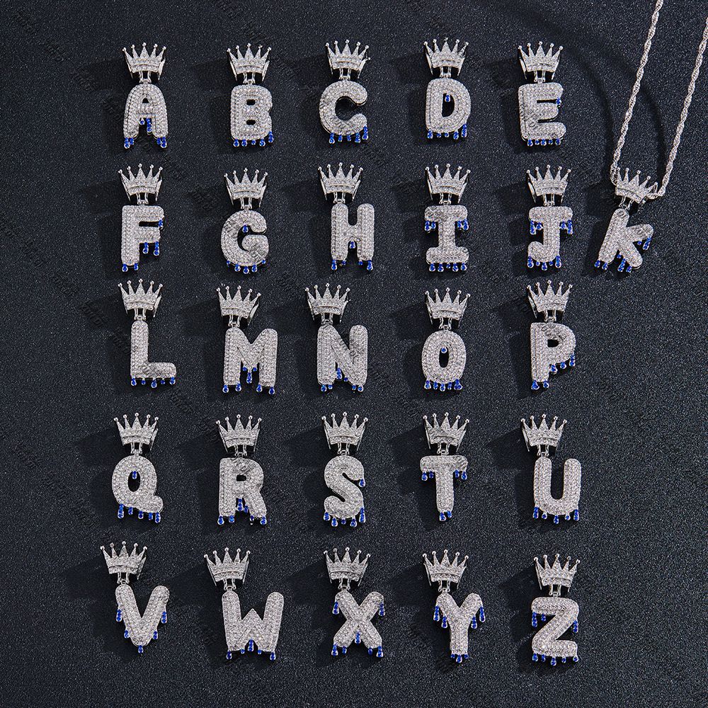 New Crown Button Droplet with Advanced English Letter Hip Hop Necklace Pendant_ipsvogv.com