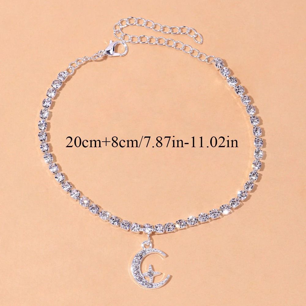 Exquisite niche design ins style net red star and moon anklet beach versatile diamond pendant foot ornament female anklet_ipsvogv.com