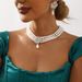 B2760 French style floral diamond embellishments with white pearl earrings, necklace, bracelet, three piece bridal_ipsvogv.com