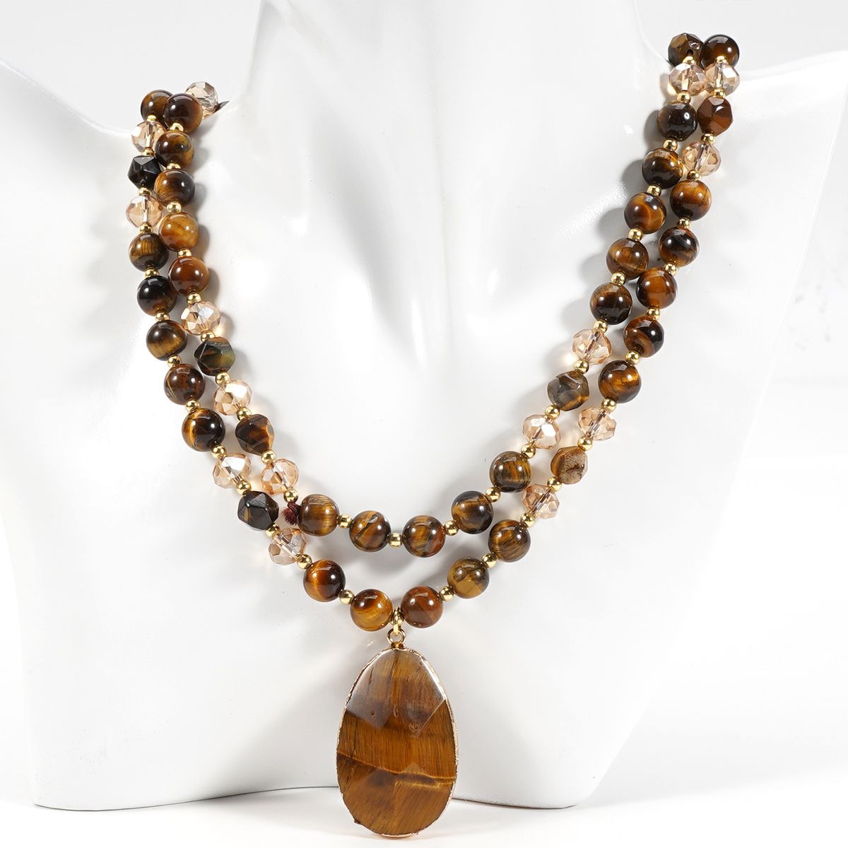 Crystal 8mm Round Beads Tiger Eye Stone Blue Stone Natural Stone Sweater Chain Necklace Female Handmade_ipsvogv.com
