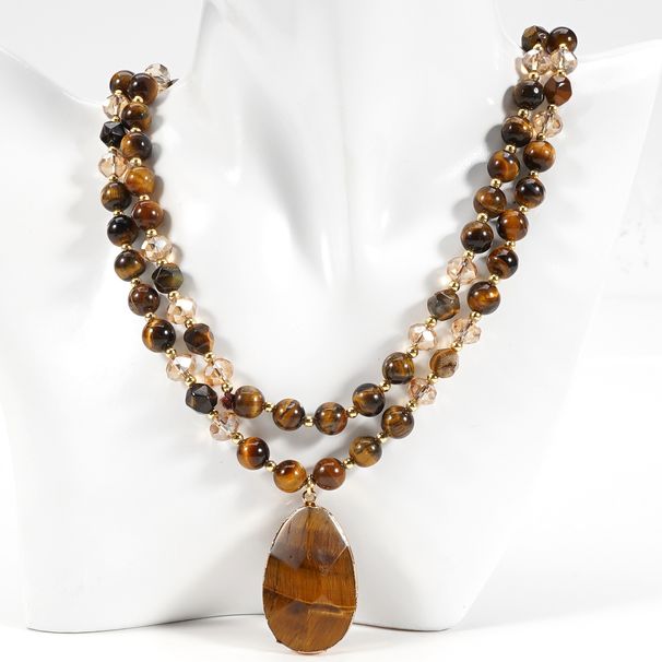 Crystal 8mm Round Beads Tiger Eye Stone Blue Stone Natural Stone Sweater Chain Necklace Female Handmade_ipsvogv.com