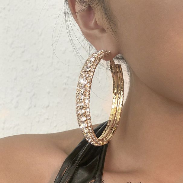 Simple Big Ear Ring Women's Full Diamond Light Luxury Geometric earrings Exaggerated Creative Retro earrings_ipsvogv.com