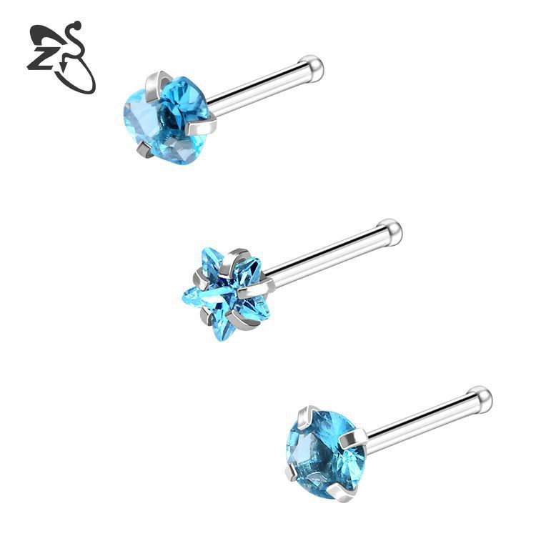 Women's Jewelry Stainless Steel Zircon Nose Nails Star Shaped Right Angle Titanium Steel Nose Jewelry Set Piercing Jewelry_ipsvogv.com