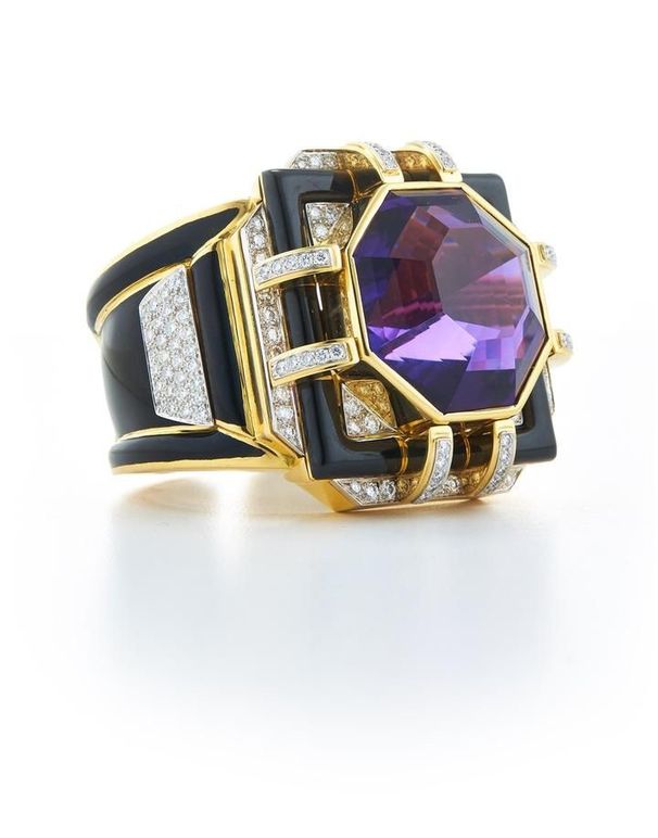 Sanjie Gold Plated Oil Drop Amethyst Ring Exaggerated Show Ladies' Accessories Fashion Handpiece_ipsvogv.com