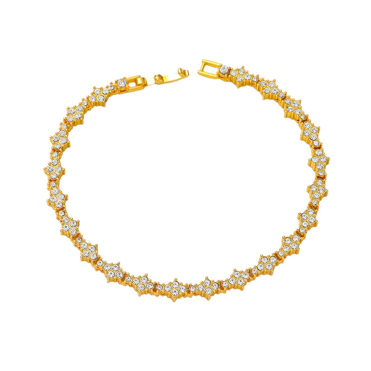 Hip Hop Personality Flower-Shaped Tennis Bracelet Trendy Brand Jewelry Single Row Chain Full Diamond Necklace_ipsvogv.com