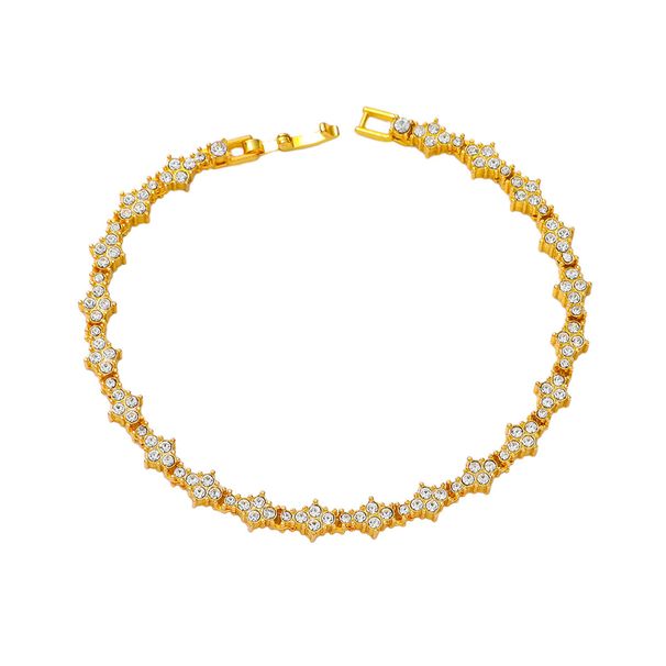 Hip Hop Personality Flower-Shaped Tennis Bracelet Trendy Brand Jewelry Single Row Chain Full Diamond Necklace_ipsvogv.com