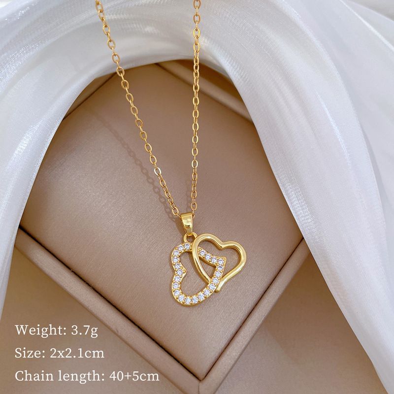 Steel 【 Titanium 】 Heart To Heart Light Luxury Temperament Gorgeous Full Diamond Necklace Women's Versatile Collarbone 【 】_ipsvogv.com